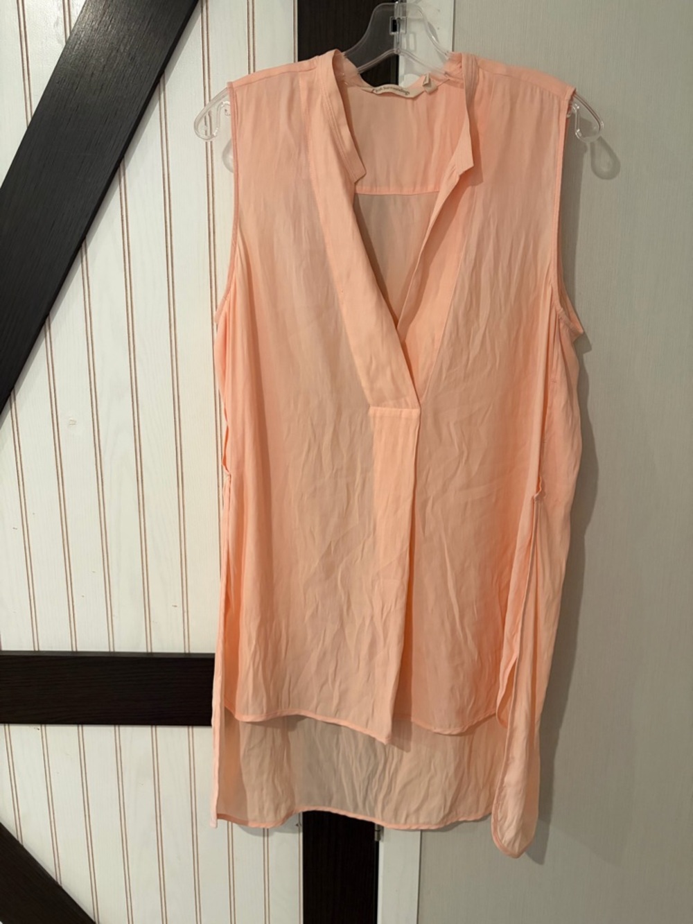 Soft Surroundings Large Peach Blush Chiffon‎ Tank Lined Tunic Shirt Top Hi Low